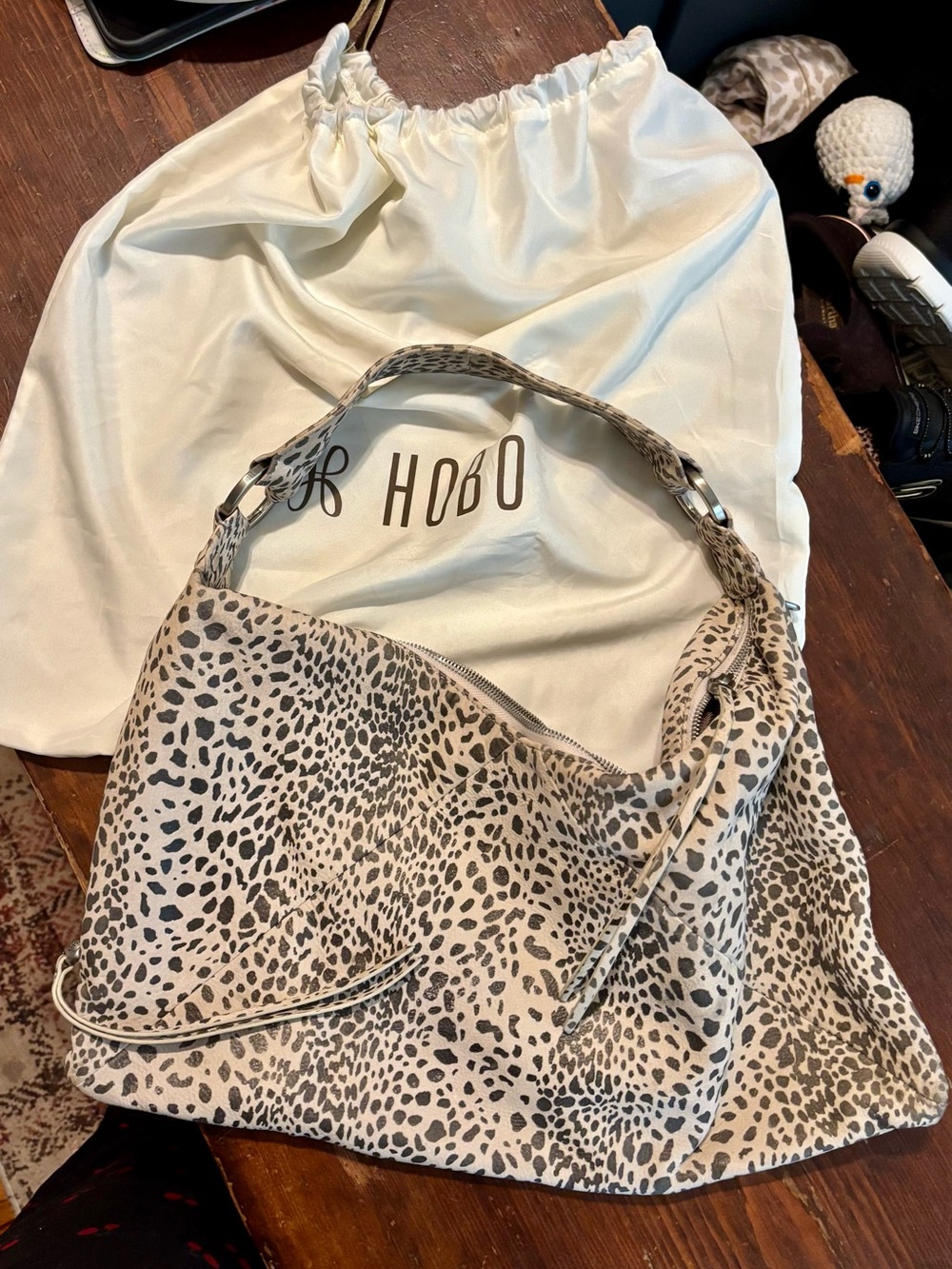 HOBO Taupe and Black Leopard-Print Hobo Shoulder Bag